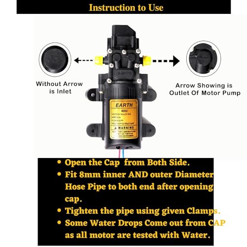 Image of Agriansh Heavy Duty 12V DC Water Pump Motor Kit with Charger, Hosepipe & Clamps - 110 PSI Self-Priming Diaphragm Pump for Bike Wash Agriculture Spray, Gardening, Solar Panel, Home Water Pressure Boost