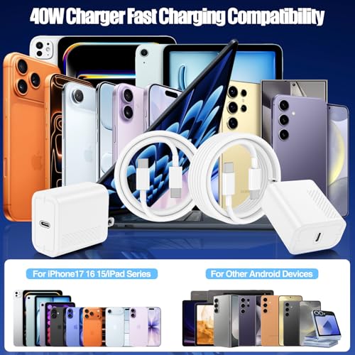40W USB C Fast Charger for iPhone 17/ Air/16/15 Pro Max,2Pack 10FT Type C Charger Block & Cable, PD 3.0 Super Fast Charging for iPad Pro MacBook Air/Pro M1/M2, AirPods by QZVOO - Image 7