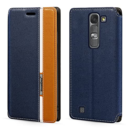 Custodia Flip in Pelle PU Bicolore con Chiusura Magnetica Invisibile Compatibile con LG Magna, Cover Elegante e Protettiva (Blu)