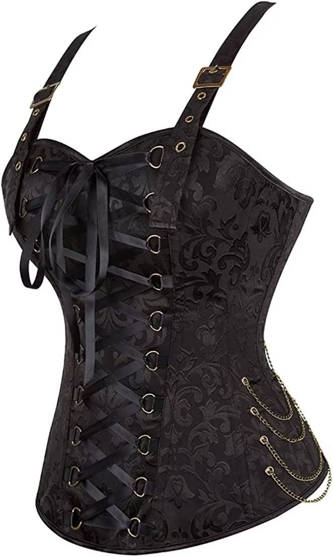 jutrisujo Korsett Kleid Damen Halloween Rock Set Steampunk Corsage mit Strapsen Spitze Corset Dress Bustier Damen Corsagenkleid Kostüm Pirat