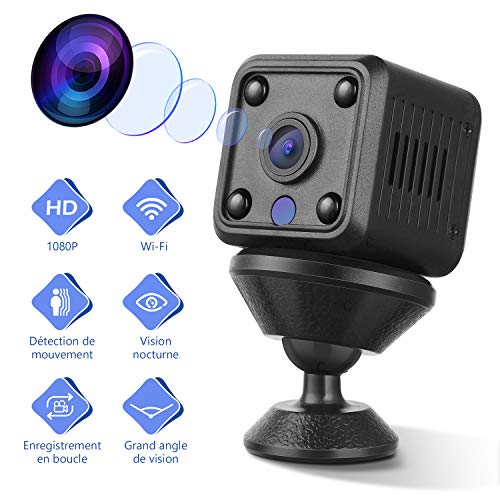 YOHOOLYO Mini Camera Espion WiFi Full HD 1080P Caméra Cachée Portable sans Fil Micro Caméra Surveillance avec Vision Nocturne et Détection de Mouvement pour Intérieure/Extérieure