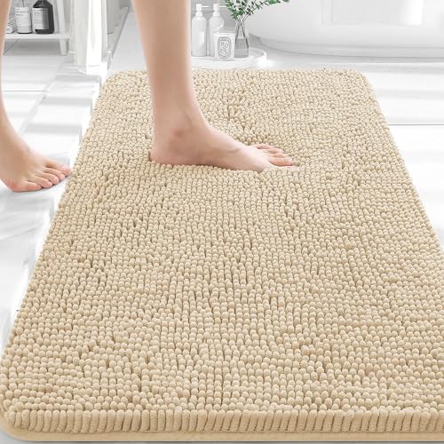 OLANLY Bathroom Rugs 30x20, Extra Soft Absorbent Chenille Bath Rugs, Rubber Backing Quick Dry, Machine Washable Bath Mats for Bathroom Floor, Tub and Shower, Home Decor Accessories, Beige