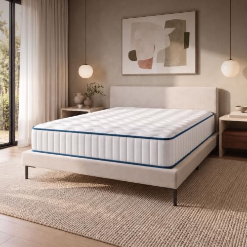 COSMOS - Colchón Relax-Fit 135x190 Viscoelástica - Grosor 21 cm | Confort Firme - Acogida Blue Latex 7 Zonas - Espuma HR - Soporte Óptimo - Ideal Adolescente/Niños - Fabricado en Europa