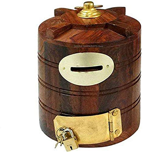 Image of Wooden Piggy Bank Gullak for Kids and Adults Wooden Handicrafts Money Box with Lock Water Tank Shape (Wooden Money Bank Coin Storage Kids 16)