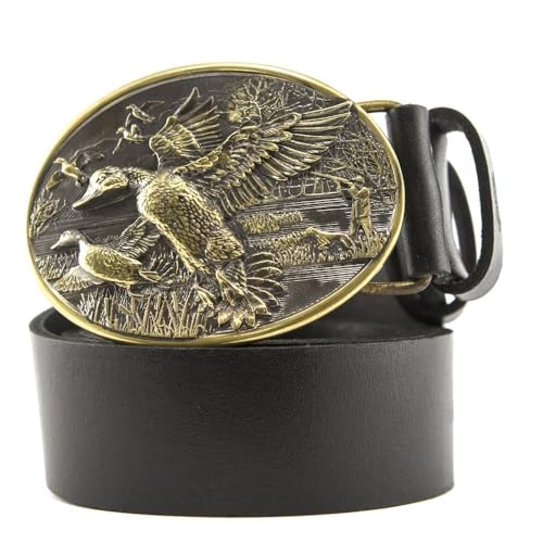 Casual leather belt with brass buckle Mallard, Handmade duck hunting belt buckle, Trophy duck season hunter gift, waterfowl solid brass belt buckle for duck hunters3
