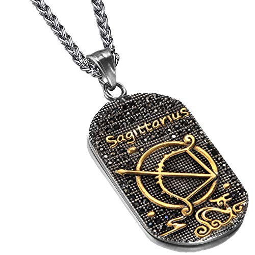 Hip Hop Retro Titanium Steel Tag Necklace Logo Label 12 Constellations Pendant Horoscope Charm Chain(Sagittarius)