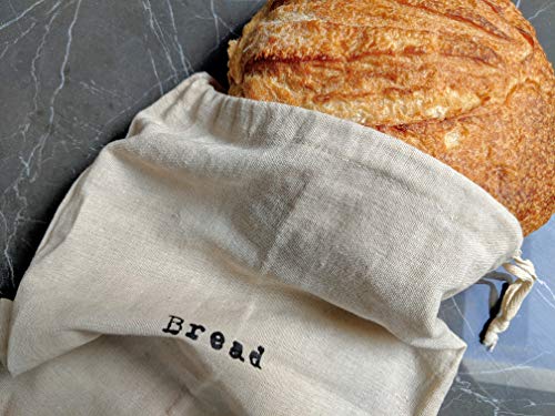 Set Of 2 Extra Large Farmhouse Natural Linen 12"X15" Artisan Boule Bread Bags, Reusable Drawstring Bag For Homemade Bread Storage, Perfect For Bakers, House Warming, Reusable Food Storage #TOP2