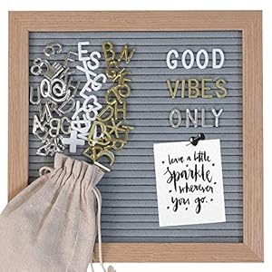 Gadgy Letterbord Grijs Vilt | 25 x 25 cm | MDF + Eiken frame | 510 letters | 100 Iconen | 4 Punaises | Inclusief…