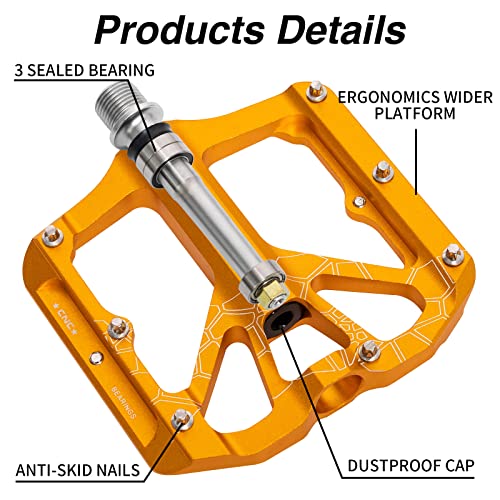 Alston Mountain Bike Pedals 3 Sealed Bearing Colorful Machined Cycling Ultra Strong Spindle Alloy Non-Slip Lightweight Pedal For Mtb And Road Bike 9/16" #TOP3