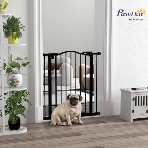 Pawhut Pressure Fit Dog Stair Gate No Drilling Safety Gate Auto Close For Doorways, Hallways, 74-80Cm Adjustable, 78Cm Tall, Black - 2