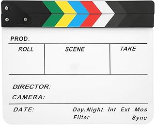 Clapperboard de filmes, adereços de fotografia, materiais orgânicos que não são fáceis de quebrar para amantes de filmes para produção de vídeo para rolos de filme (quadro branco com barra de cores (PAV1))