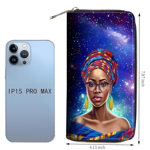Wallet,Large Capacity RFID Blocking Leather Wallet, Durable Smooth Zipper Clutch,Unisex Travel Wallet for Cards,Cash,and Coins - African American Women4