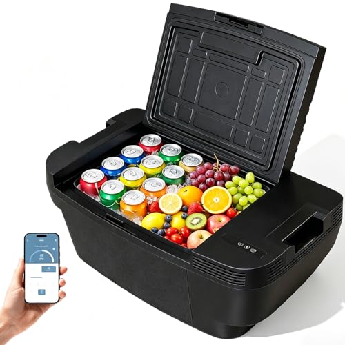 ROVEROLL Tesla Cooler Model Y 37 Quart Portable Car Refrigerator Trunk Fridge Freezer with App Control Panel LED Light 12/24V DC&120~240V AC for Tesla Home Outdoor Camping -4~68