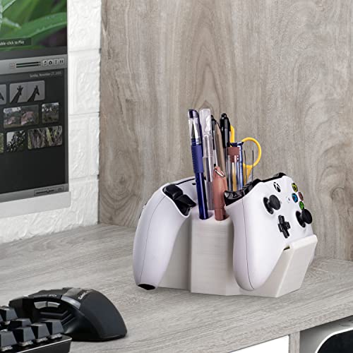 Image of Game Controller Holder & Desktop Pen Organizer Stand With Ten Slots for Pens, Pencils, Stationery, Craft Tools & More - Universal Design for PS5 XBOX SERIES X ONE PS4 SWITCH PC Gamepads - D05 - White