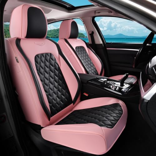 Image of Coverado Car Seat Covers Front Seats, Stylish Waterproof Faux Leather Full Set with Rear Protectors for Sedan SUV Truck, Luxury Fashion Interior - PinkBlack