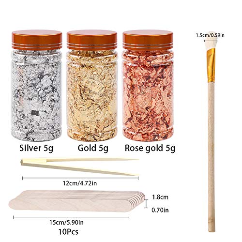Blattgold Folien Flocken 3 Flaschen Vergoldungsflocken Imitierte Folienflocken Metallische Blatt Flocken für Nägel… – Bild 3