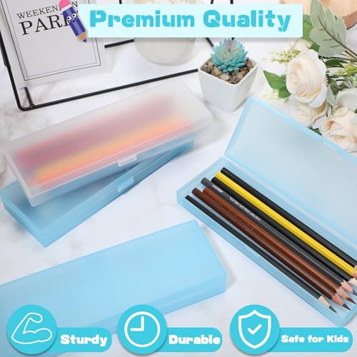 Image of Fainne 36 Pcs Plastic Pencil Case Bulk Plastic Pencil Boxes Frosted Pens Holder with Hinged Lid and Snap Closure for Stationery Organizer School Office (White Blue)