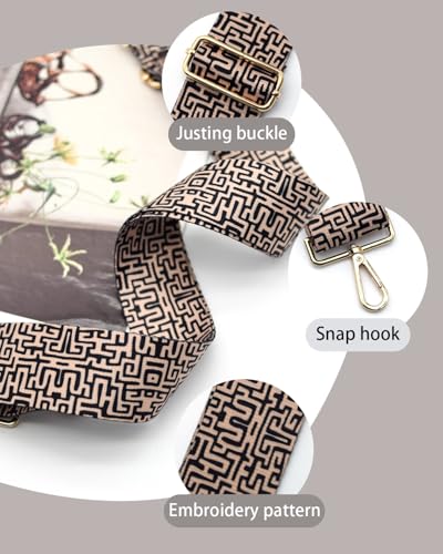 Image of Embroidered Purse Straps Replacement Crossbody Wide Adjustable Bag Straps | Thick Purse Strap for Crossbody Bags,Extra Long Strap,Cross Body Straps for Handbags,Bag Straps for Tote Bags,Shoulder Straps