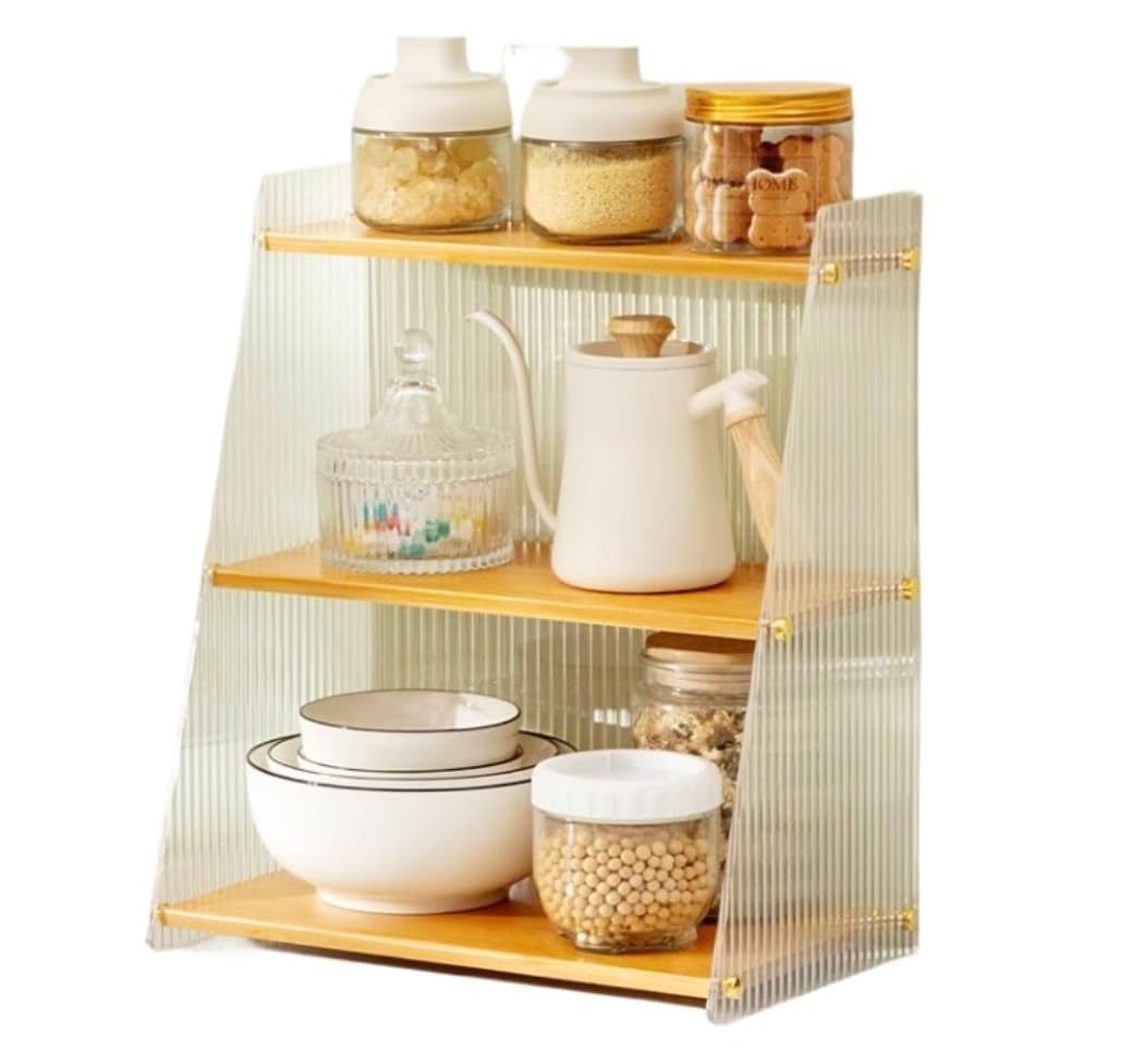 YNIYUJKL Spice Rack Spice Organizer Spice Shelf Seasoning Rack Organizer Bamboo Acrylic Kitchen Spice Rack For Countertop Spice Shelf Storage Holder Seasoning Organizer Spice Rack