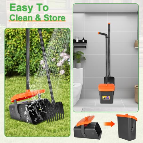 AMFUN Hundekotschaufel, 46' Großer Hundekotschaufel, Hundekotschaufel und Harke Set mit Verstellbarem Langem Griff, drehbar, für Große Mittelgroße Kleine Hunde Gras Kies, mit 50 Müllsäcken