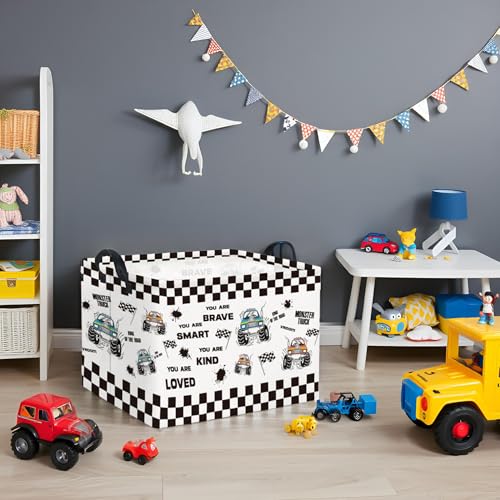 Image of Rectangular Kids Storage Basket Baby Storage Basket with Handles for Home Kitchen Boys and Girls Cute Toy Storage Bin Organizer Shelf Book Room Decor(Flag Truck)