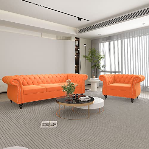 Image of QHITTY 2 Piece Living Room Set, Sectional Chesterfield Sofa Chair Contemporary Upholstered Velvet Loveseat Couch Sets for Living Room, Bedroom, Office