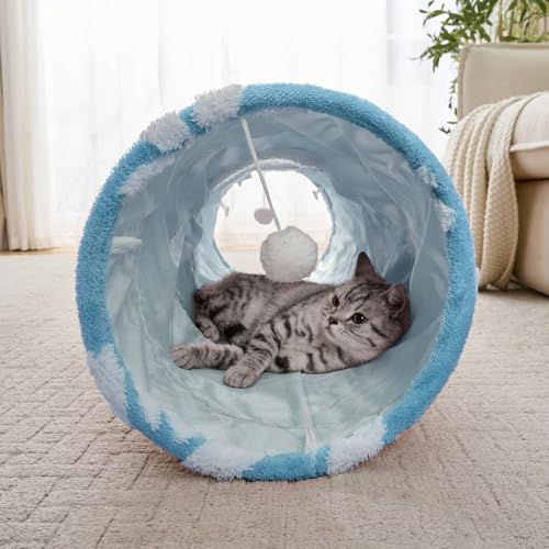 Image of Straight Cat Tunnel for Indoor Cats 47 inchx12 inch, Blue Flower