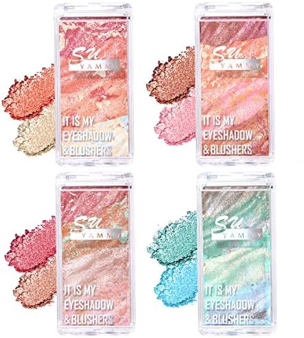 SU YAMMY Wet & Dry Baked Eyeshadow Palette - Talc Free and Ultra-Lightweight Metallic Eyeshadow & Blushers & Highlighter Pallet, Long Lasting with No Creasing (4 Pack 1#, 2#, 3#, 4#)