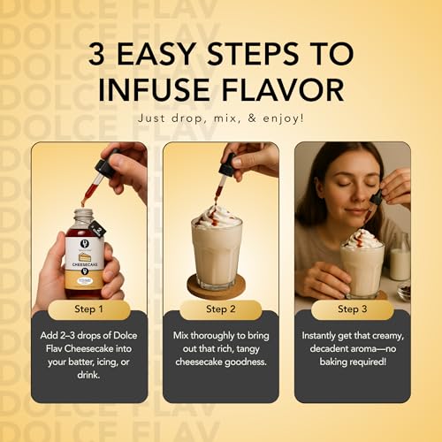Image of Dolce Flav Cheesecake Extract - 2 Ounce Water-Soluble Kosher, Sugar-Free, Concentrated Creamy Flavor for Desserts, Frostings & Pastries, Includes Measured Dropper, Pack of 2