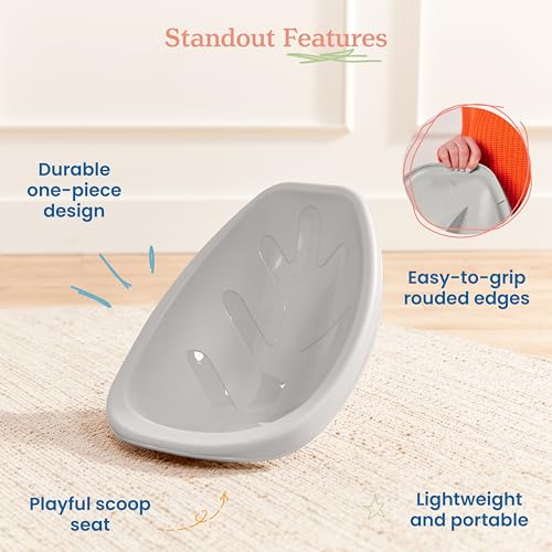 Image of ECR4Kids Plastic Leaf Scoop Floor Rocker Seat, Classroom Furniture, Light Grey, 6-Piece