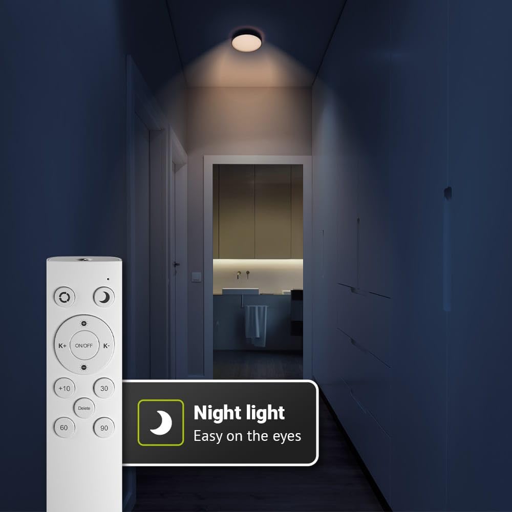 HOFTRONIC - LED Deckenlampe Badezimmer Schwarz 35 cm - Ultra Flach - 24 Watt Dimmbar mit Fernbedienung - CCT 3000K, 4000K, 6500K - IP44 Wasserdicht - Deckenleuchte Plafonniere