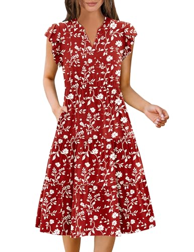 Image of ZEAGOO Womens Summer Casual Dresses Ruffle Sleeve V Neck Midi Dress Flowy Tiered Dress with Pockets Boho Sundresses