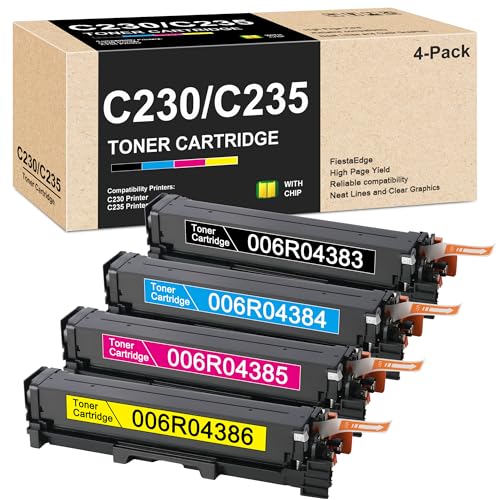 C230 C235 High Capacity Toner Cartridges (with Chip) 4-Color Replacement for Xerox 006R04383 006R04384 006R04385 006R04386 Toner for C230 C230DNI C235 C235DNI Printer C230 C235 Ink