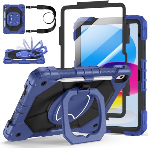 Image of Case for iPad A16 11th /10th Generation 11 inch /10.9 inch 2025 /2022, Ubearkk for iPad a16 case with Screen Protector, 360 Degree Rotating Stand Shoulder Strap Pencil Holder, Navy Black