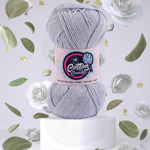Image of NESTNHAVEN Cotton Candy 100% Cotton Yarn - (100g, 185 Meters) - Luxury Yarn for Crochet, Amigurumi, Embroidery, Toys, Garments, Flowers and Hobby, Projects. (Light Grey) | (400 Gm)