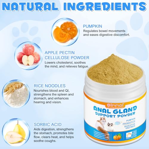 Anal Gland Support Powder for Cats, Anal Gland Supplement Powder with Pumpkin and Probiotics Supports Cats Anal Gland Health, Pet Supplement Anal Gland Support Powder Treatment for Cats - 120g