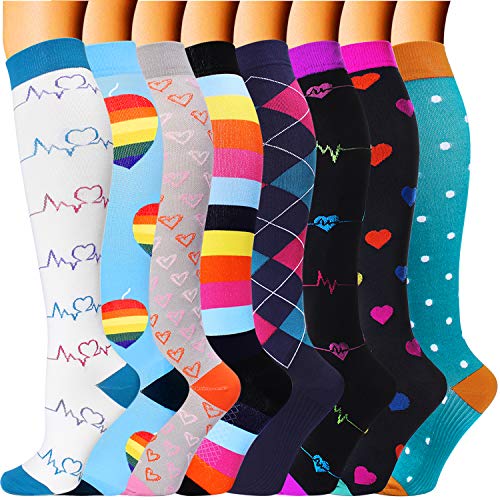 8 Pairs Compression Socks Men Women 20-30 mmHg Compression Stockings for Sports