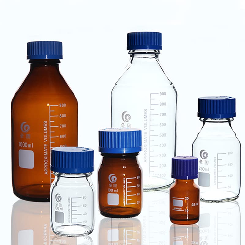 Laboratorio Transparente/Marrón Tapón de Rosca Botella de reactivo Botella sellada Botella de Muestra de Laboratorio de Vidrio(25mL 2pcs)