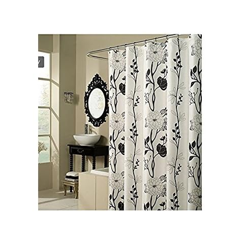 spring Home Black and White Flower Fabric Shower Curtain Cover