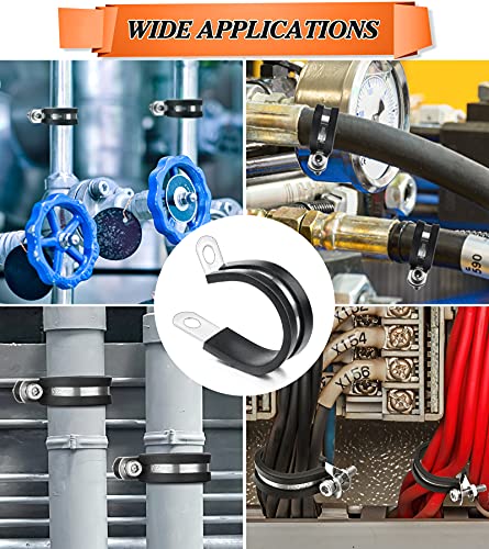 44Pcs Cable Clamps Assortment Kit, Camtek Stainless Steel Rubber Cushion Pipe Clamps Hose Clamps Rubber Cushioned Fuel Line Hose Water Pipe Air Tubing Clamps - 5 Sizes 1/4'' 5/16'' 3/8'' 1/2'' 5/8'' #TOP6