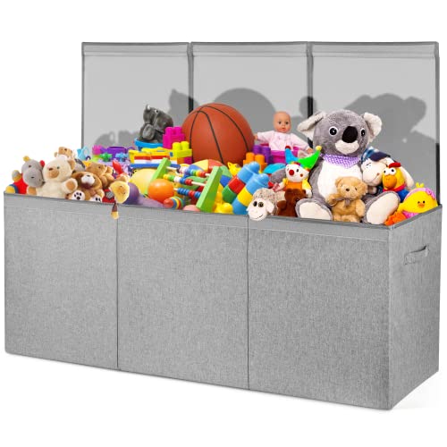 Kids Toy Chest For Boys & Girls - Stylish Versatile Stuffed Animal Holder & Kids Toy Organizer Makes Play Room Organization Easy - Made With Strong Pp Board - Solid Gray With Cationic Fabric #TOP6
