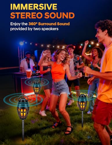 Outdoor Bluetooth Speakers with LED Flame Effect & Color Changing, IPX6 Waterproof, Bluetooth 5.3, USB Charging, Gifts for Men/Women, Torch Atmosphere Speaker for Patio/Garden/Party/Camping(2 Pack) - image 4
