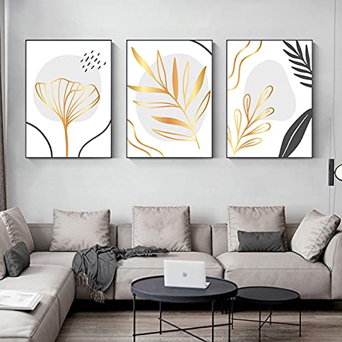 Peinture impression sur toile haut de gamme 3 pièces feuilles d'or abstraites