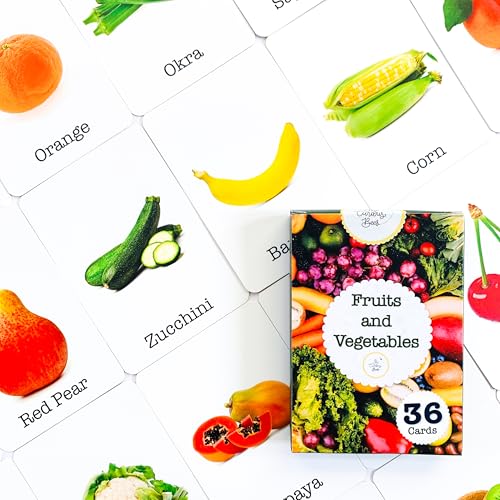 Image of Fruits & Vegetables | 36 Laminated Anti-Glare Flash Cards | Montessori Inspired Fun & Easy to Learn Toys for Kids