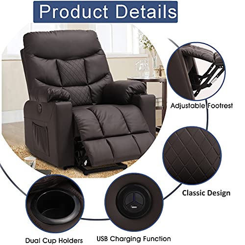 Vuyuyu Power Lift Recliner Chairs For Elderly With Massage & Heating, Leather Sleeper Chair Sofa Recliners For Living Room, Comfy Home Theater Seat Infinite Position/Cup Holders/Lumbar Pillow #TOP4