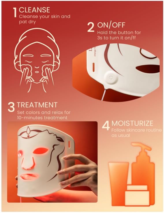 Red Light therapy Mask for Face Wrinkles,Silicone Portable Led Facial Mask Light Therapy for Full Face Even Skin Tone,Fine Lines&Wrinkles,10- Min Treatment,Wired - Image 7