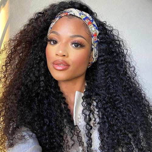 Image of Curly Headband Wigs Human Hair Kinky Curly Wig 18Inch GluelessDeep Wave Wigs for Black Women None Lace Front Wigs Full Machine Made Wigs Curly Hair Natural Color