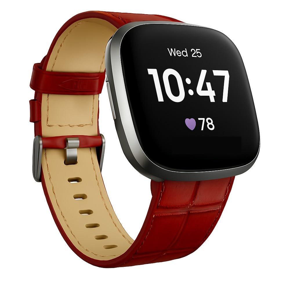 Panda Bobo Leather Watch Strap for Fitbit Versa 4/Versa 3/Sense/Sense 2 (Red Alligator)