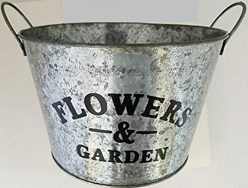 Window Planters Printed ‘Flowers & Garden’ Short Bucket Galvanized 4.2”H x 6.8”D, Select Number (1)