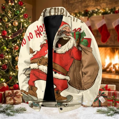 Fall Jacket for Men Christmas Print Vintage Retro Casual Shacket Coat - image 3